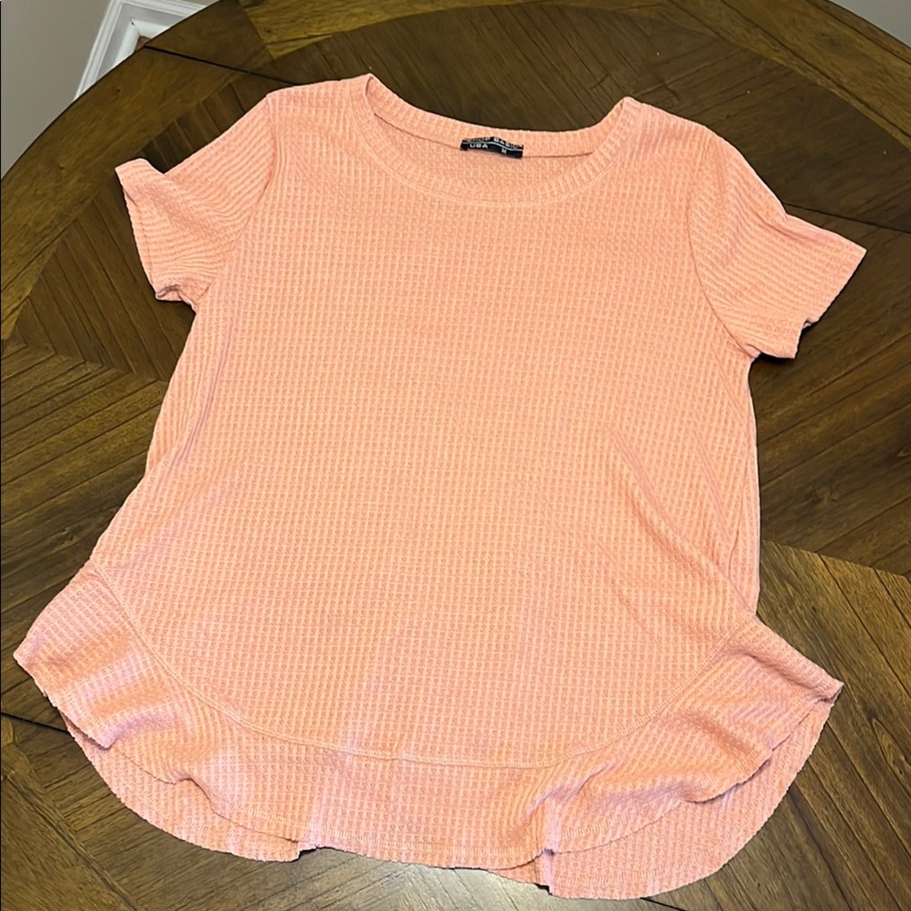 Pink Ribbed Short Sleeve Tee